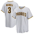 San Diego Padres #3 Jackson Merrill White AmberGomez Home Replica Jersey