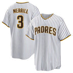 San Diego Padres #3 Jackson Merrill White AmberGomez Home Replica Jersey