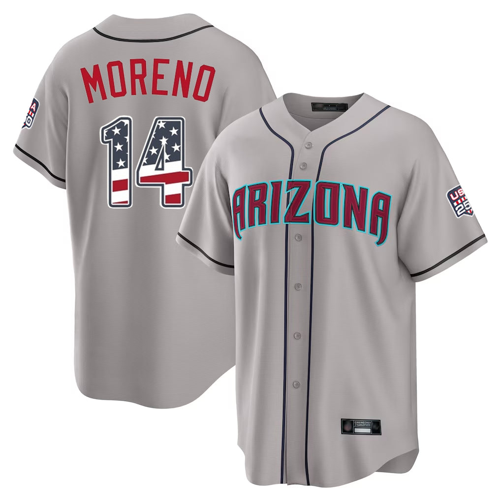 Arizona Diamondbacks #14 Gabriel Moreno Player Gray AmberGomez USA 250 Fourth of July Home Game Stitched Jerseys