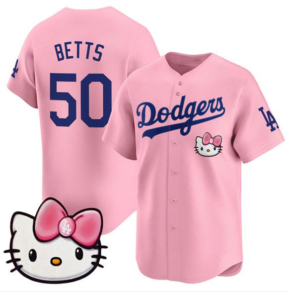 Los Angeles Dodgers #50 Mookie Betts Pink AmberGomez 2025 Hello Kitty Vapor Limited Stitched Jersey