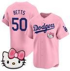 Los Angeles Dodgers #50 Mookie Betts Pink AmberGomez 2025 Hello Kitty Vapor Limited Stitched Jersey