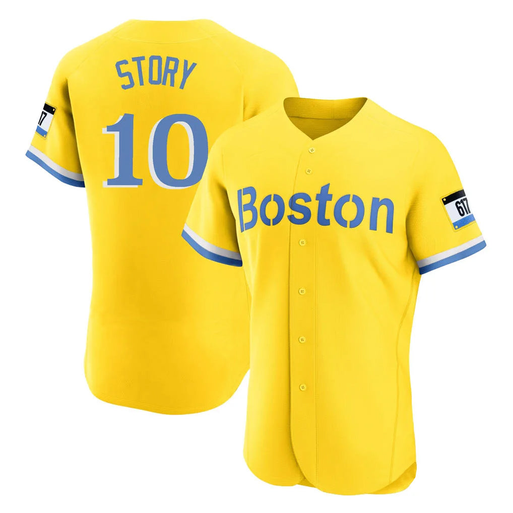 Boston Red Sox #10 Trevor Story Player Yellow AmberGomez Limited Elite Home Game Stitched Jerseys1