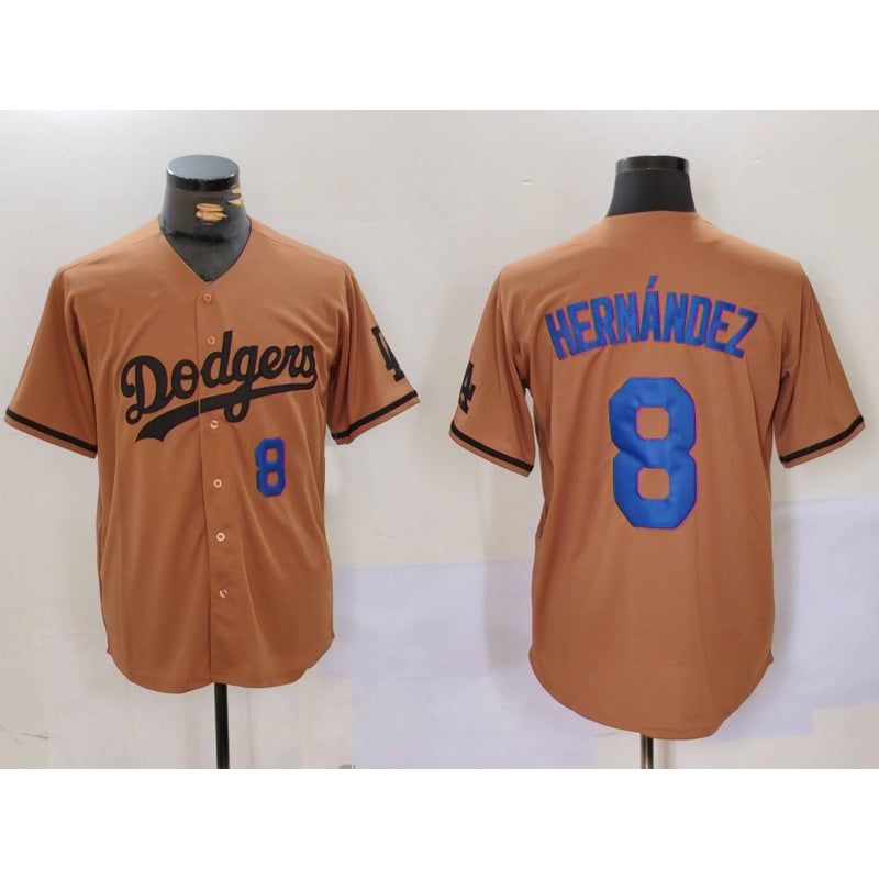 Los Angeles Dodgers #8 Kike Hernandez Number Olive AmberGomez Cool Base Limited Stitched Jerseys