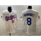 Los Angeles Dodgers #8 Enrique Hern¨¢ndez White AmberGomez With American Flag Patch Limited Stitched Jersey