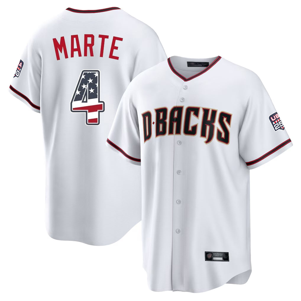 Arizona Diamondbacks #4 Ketel Marte Player White AmberGomez USA 250 Fourth of July Home Game Stitched Jerseys