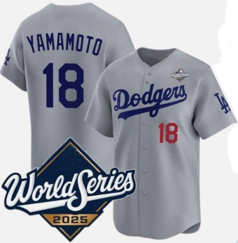 Los Angeles Dodgers #18 Yoshinobu Yamamoto Gray AmberGomez 2025 World Series Limited Stitched Jersey