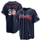 Atlanta Braves #30 Drake Baldwin Player Navy AmberGomez USA 250 Fourth Of July Limited Home Game Stitched Jerseys