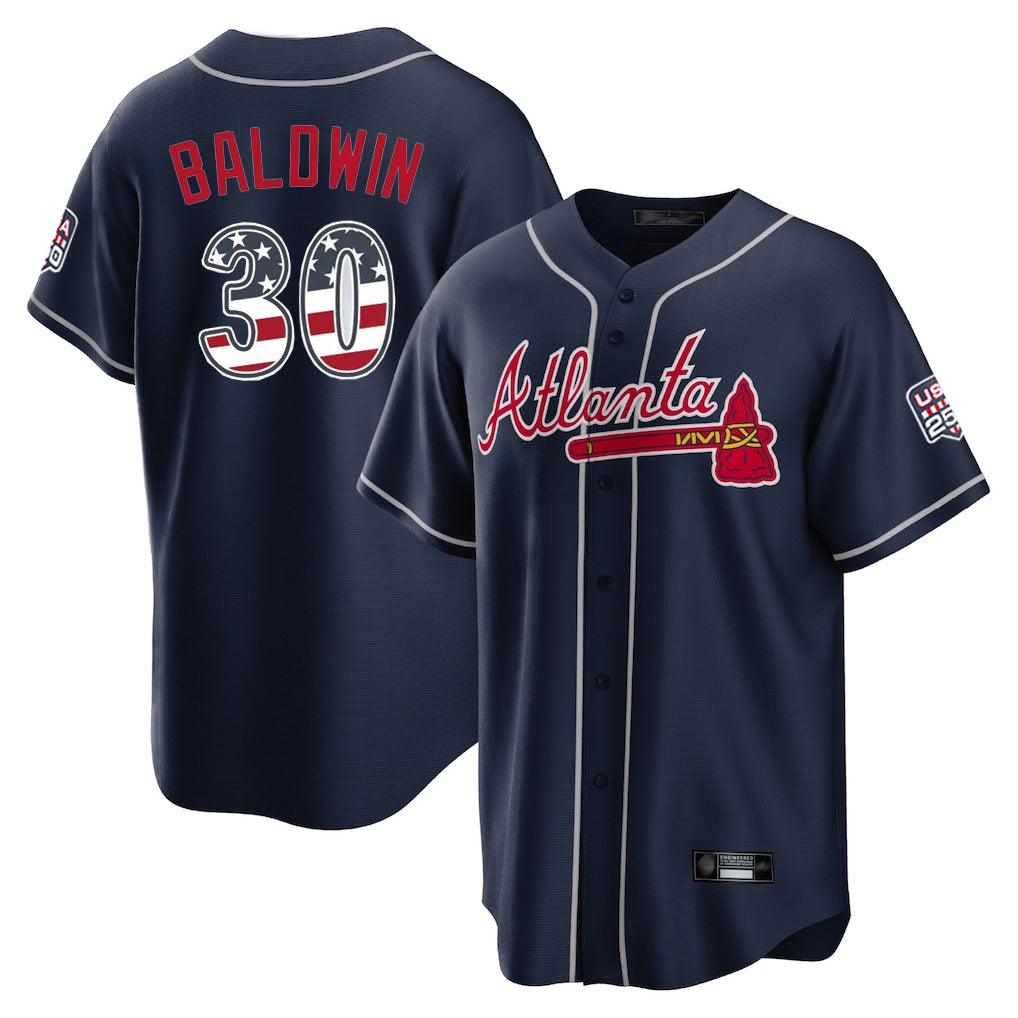 Atlanta Braves #30 Drake Baldwin Player Navy AmberGomez USA 250 Fourth Of July Limited Home Game Stitched Jerseys
