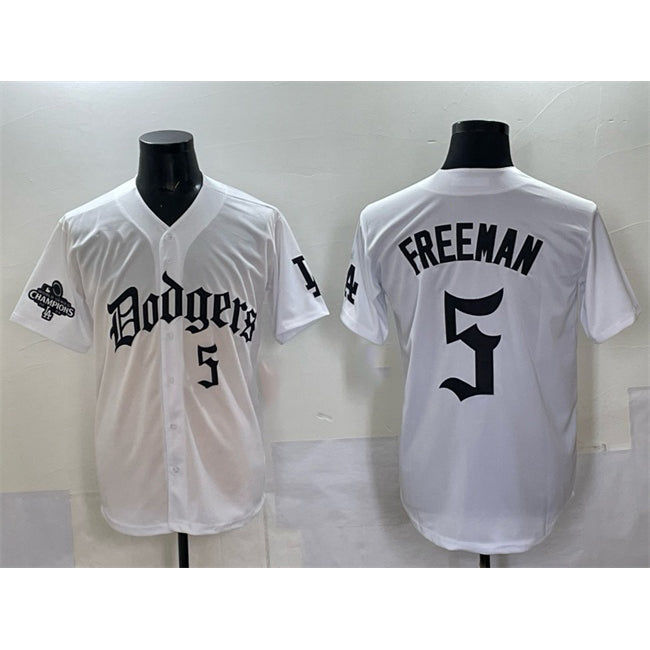 Los Angeles Dodgers #5 Freddie Freeman White AmberGomez 2025 LA Gothic Style With 2024 World Series Champions Patch Vapor Premier Limited Stitched Jersey