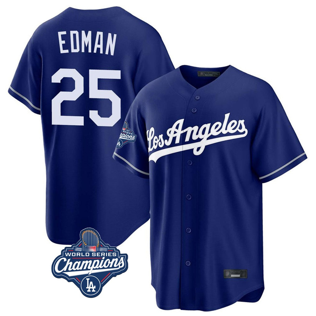 Los Angeles Dodgers #25 Tommy Edman Player Royal AmberGomez World Series Meet Game Stitched Jerseys