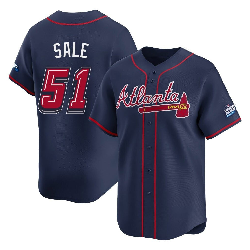 Atlanta Braves #51 Chris Sale Player Navy AmberGomez 2025 Speedway Classic Home Game Stitched Jerseys