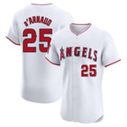 Los Angeles Angels #25 Travis d'Arnaud Player White AmberGomez Limited Elite Stitched Home Jerseys