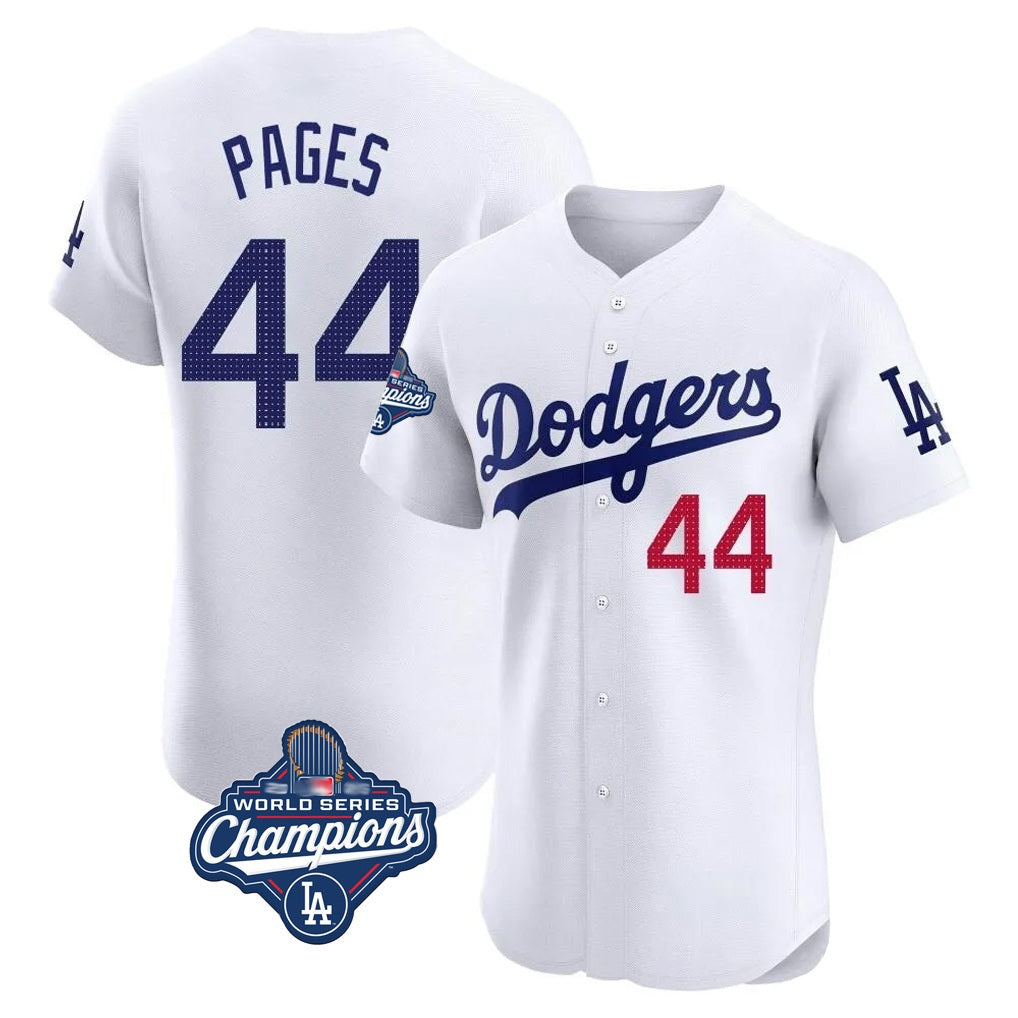 Los Angeles Dodgers #44 Andy Pages Player White AmberGomez World Series Meet Limited Elite Home Stitched Jerseys