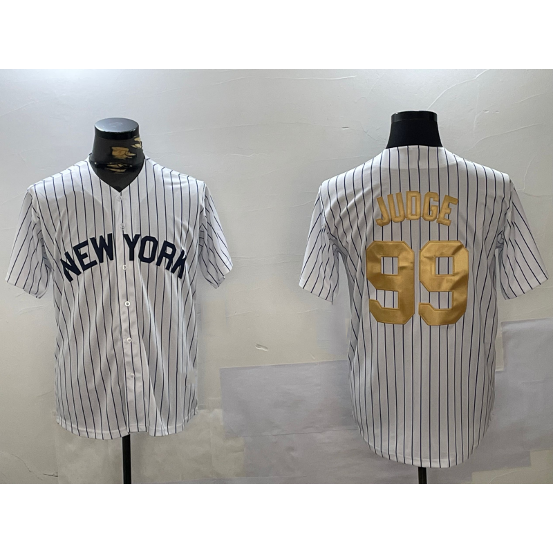 New York Yankees #99 Aaron Judge White AmberGomez Pinstripe Fashion Cool Base Jersey 2