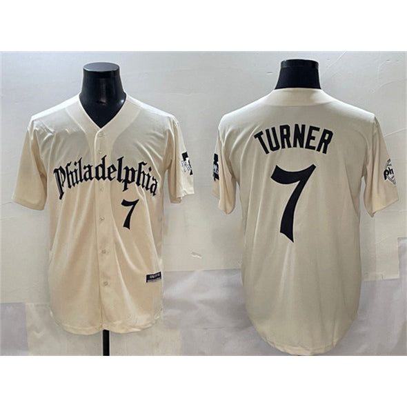 Philadelphia Phillies #7 Trea Turner Cream AmberGomez Gothic Vapor Limited Stitched Jersey