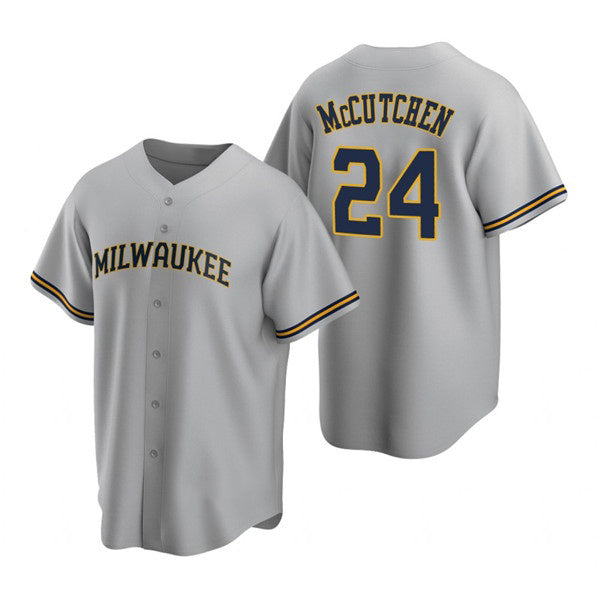 Milwaukee Brewers #24 Andrew McCutchen Gray AmberGomez Cool Base Stitched Jersey
