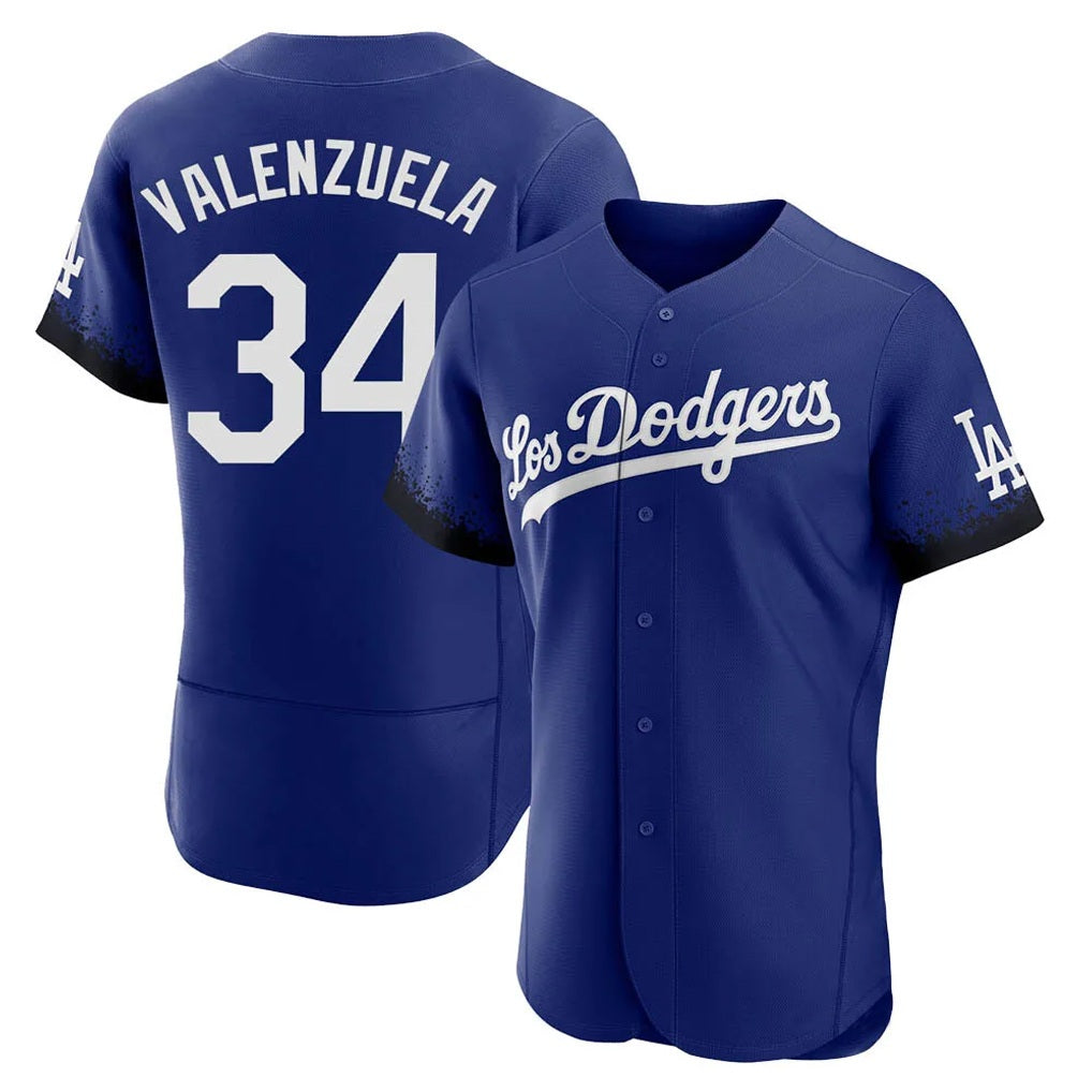 Los Angeles Dodgers #34 Fernando Valenzuela Player Royal AmberGomez City Connect Elite Home Stitched Jerseys