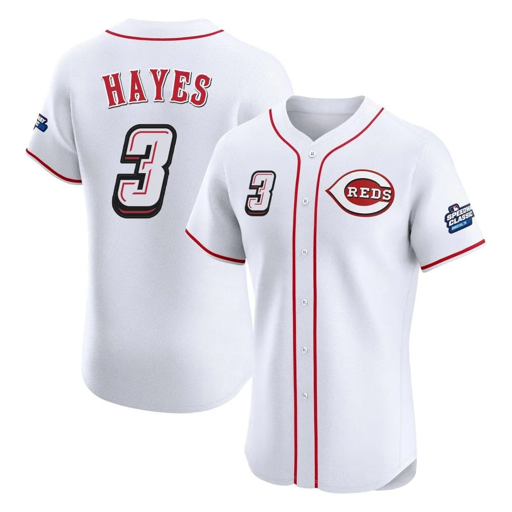 Cincinnati Reds #3 Ke'Bryan Hayes Player White AmberGomez Speedway Classic Limited Elite Home Stitched Jerseys