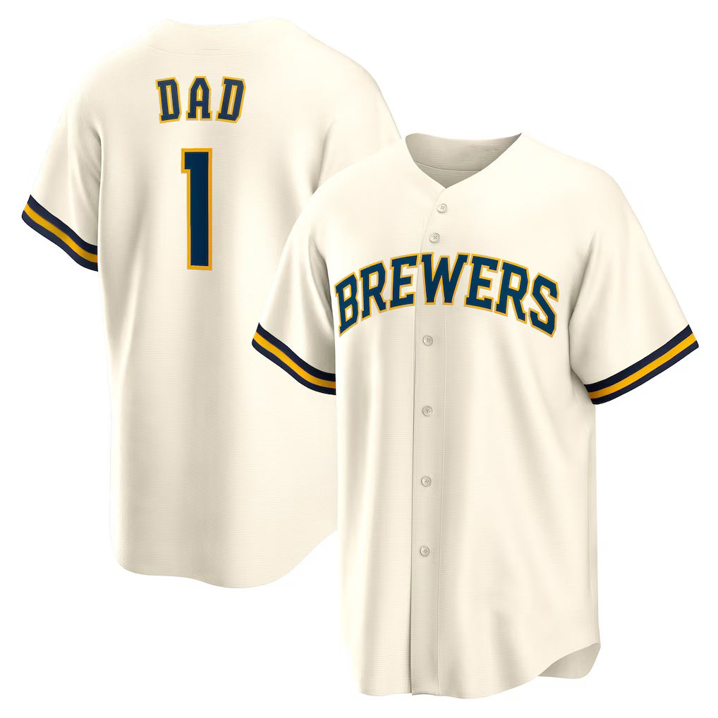 Milwaukee Brewers #1 Dad White AmberGomez Home Replica Jersey