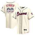 Atlanta Braves #99 Spencer Strider Player Cream AmberGomez USA 250 Fourth Of July Limited Home Game Stitched Jerseys