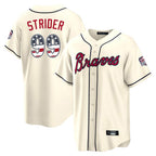 Atlanta Braves #99 Spencer Strider Player Cream AmberGomez USA 250 Fourth Of July Limited Home Game Stitched Jerseys