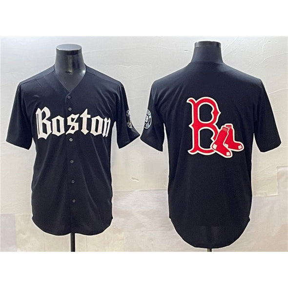 Boston Red Sox Team Big Logo Black AmberGomez Gothic Vapor Limited Stitched Jersey