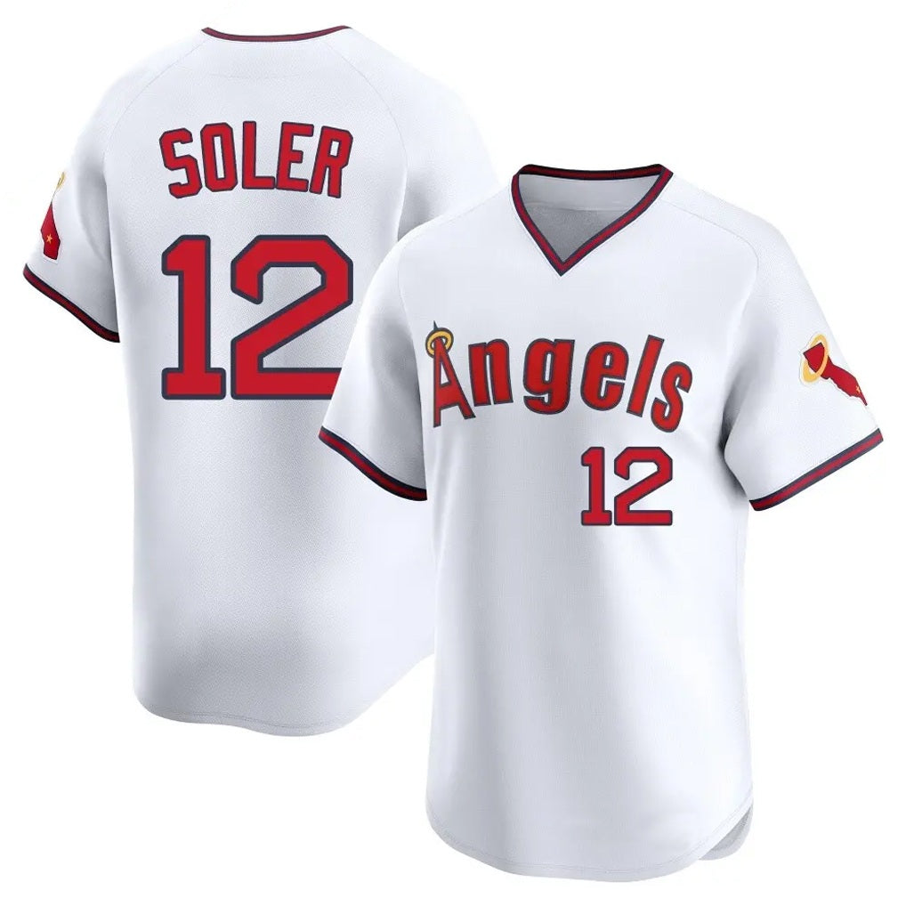 Los Angeles Angels #12 Jorge Soler Player White AmberGomez T-shirt Home Limited Stitched Jerseys