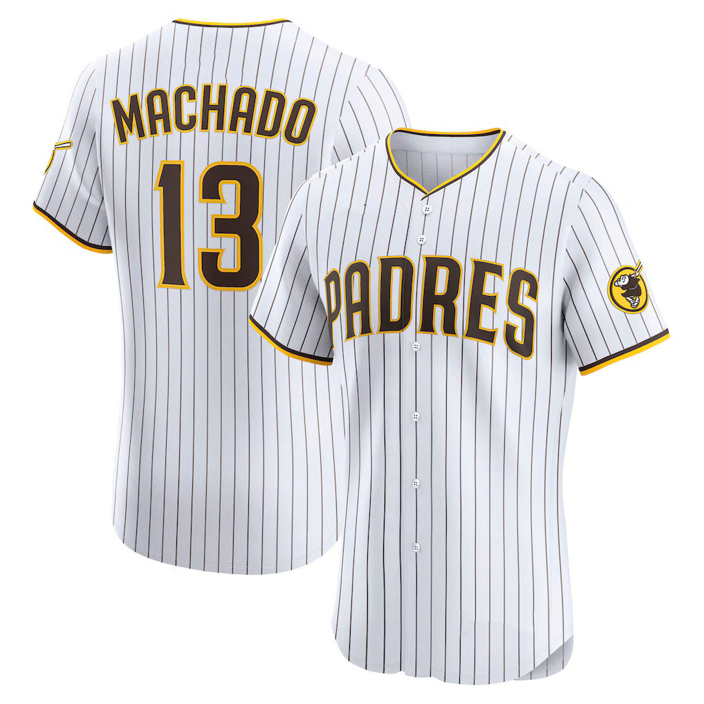 San Diego Padres #13 Manny Machado White AmberGomez Home Elite Player Jersey