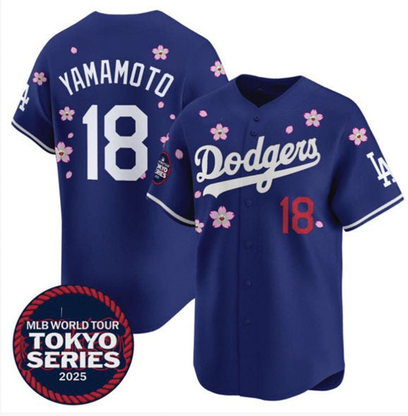 Los Angeles Dodgers #18 Yoshinobu Yamamoto Royal AmberGomez 2025 Tokyo Series Limited Stitched Jersey