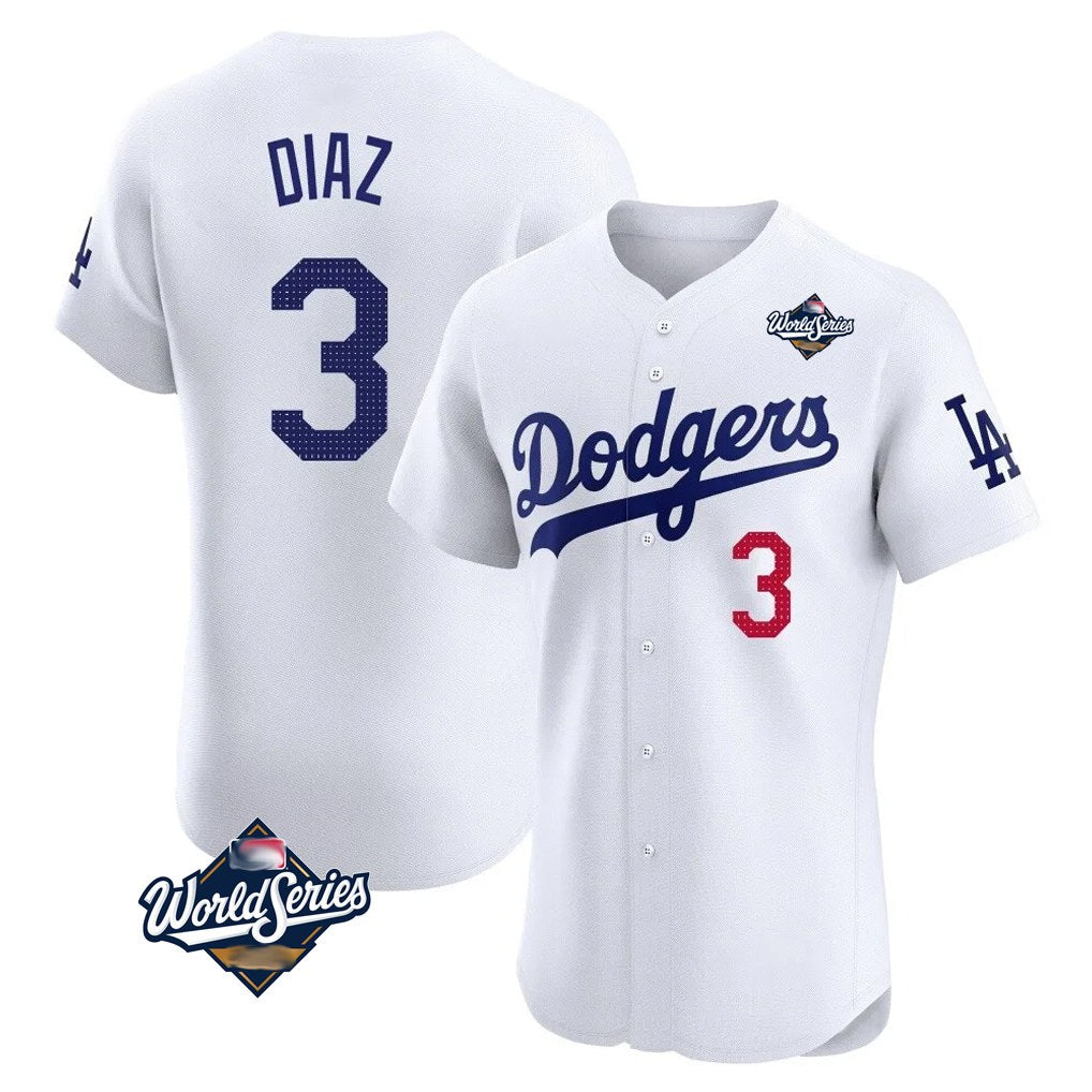 Los Angeles Dodgers #3 Edwin D¨ªaz Player White AmberGomez World Series Limited Elite Home Stitched Jerseys