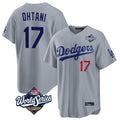 Los Angeles Dodgers #17 Shohei Ohtani Player Gray AmberGomez World Series Game Home Stitched Jerseys