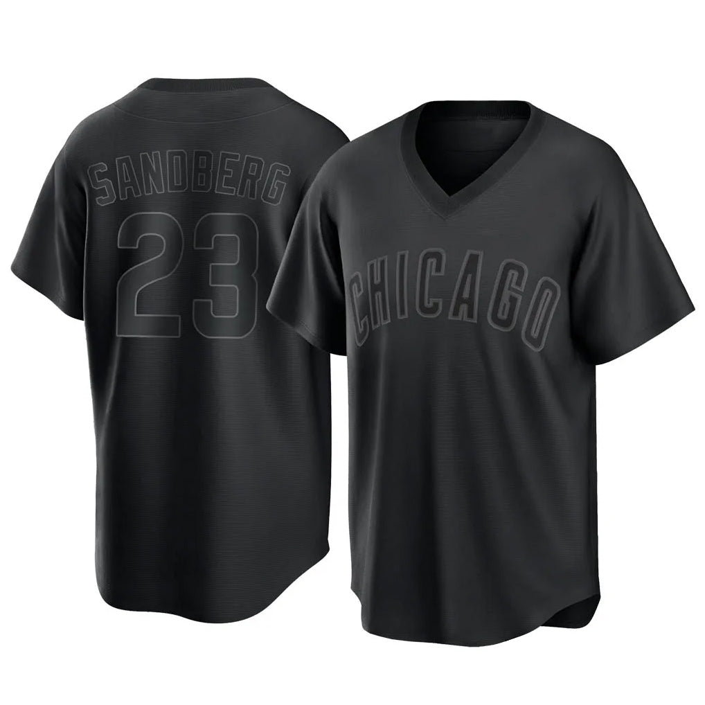 Chicago Cubs #23 Ryne Sandberg Player Black AmberGomez T-shirt Home Game Stitched Jerseys