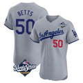 Los Angeles Dodgers #50 Mookie Betts Player Gray AmberGomez World Series Limited Elite Home Stitched Jerseys