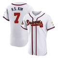 Atlanta Braves #7 Ha-Seong Kim Player White Gold AmberGomez Limited Elite Home Game Stitched Jerseys