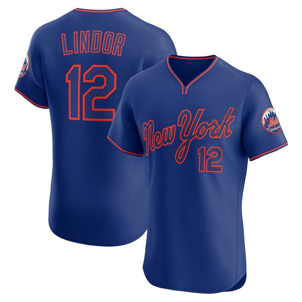 New York Mets #12 Francisco Lindor Royal AmberGomez Alternate 2 Elite Jersey