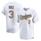 Los Angeles Dodgers #3 Edwin D¨ªaz Player Gold AmberGomez Collection Limited Home Stitched Jerseys