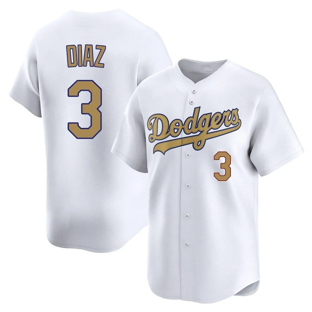 Los Angeles Dodgers #3 Edwin D¨ªaz Player Gold AmberGomez Collection Limited Home Stitched Jerseys