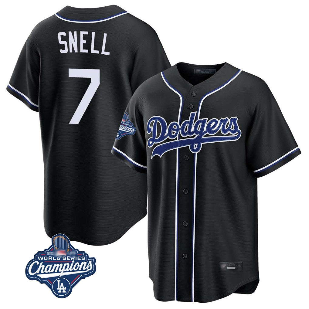 Los Angeles Dodgers #7 Blake Snell Player Black AmberGomez Carbon Limited World Series Meet Home Stitched Jerseys