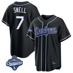 Los Angeles Dodgers #7 Blake Snell Player Black AmberGomez Carbon Limited World Series Meet Home Stitched Jerseys