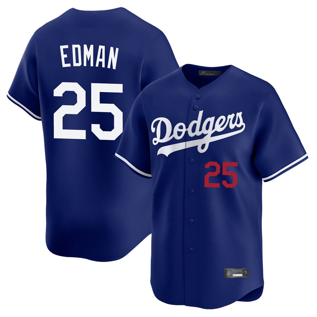 Los Angeles Dodgers #25 Tommy Edman Player Royal AmberGomez Limited Home Stitched Jerseys