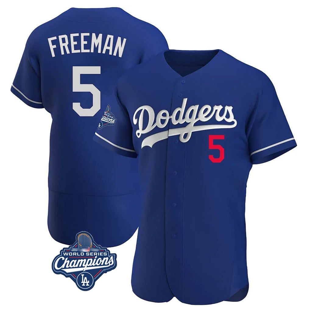 Los Angeles Dodgers #5 Freddie Freeman Player Royal AmberGomez World Series Meet Limited Elite Home Stitched Jerseys