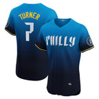 Philadelphia Phillies #7 Trea Turner Navy AmberGomez City Connect Elite Jersey