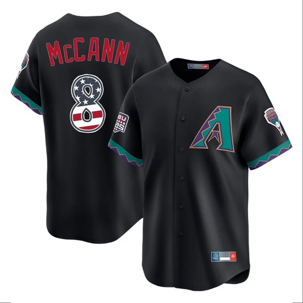 Arizona Diamondbacks #8 James McCann Player Black AmberGomez USA 250 Fourth of July Home Game Stitched Jerseys
