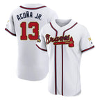Atlanta Braves #13 Ronald Acuna Jr Player White Gold AmberGomez Limited Elite Home Game Stitched Jerseys