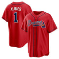 Atlanta Braves #1 Ozzie Albies Red AmberGomez Alternate 2 Replica Jersey