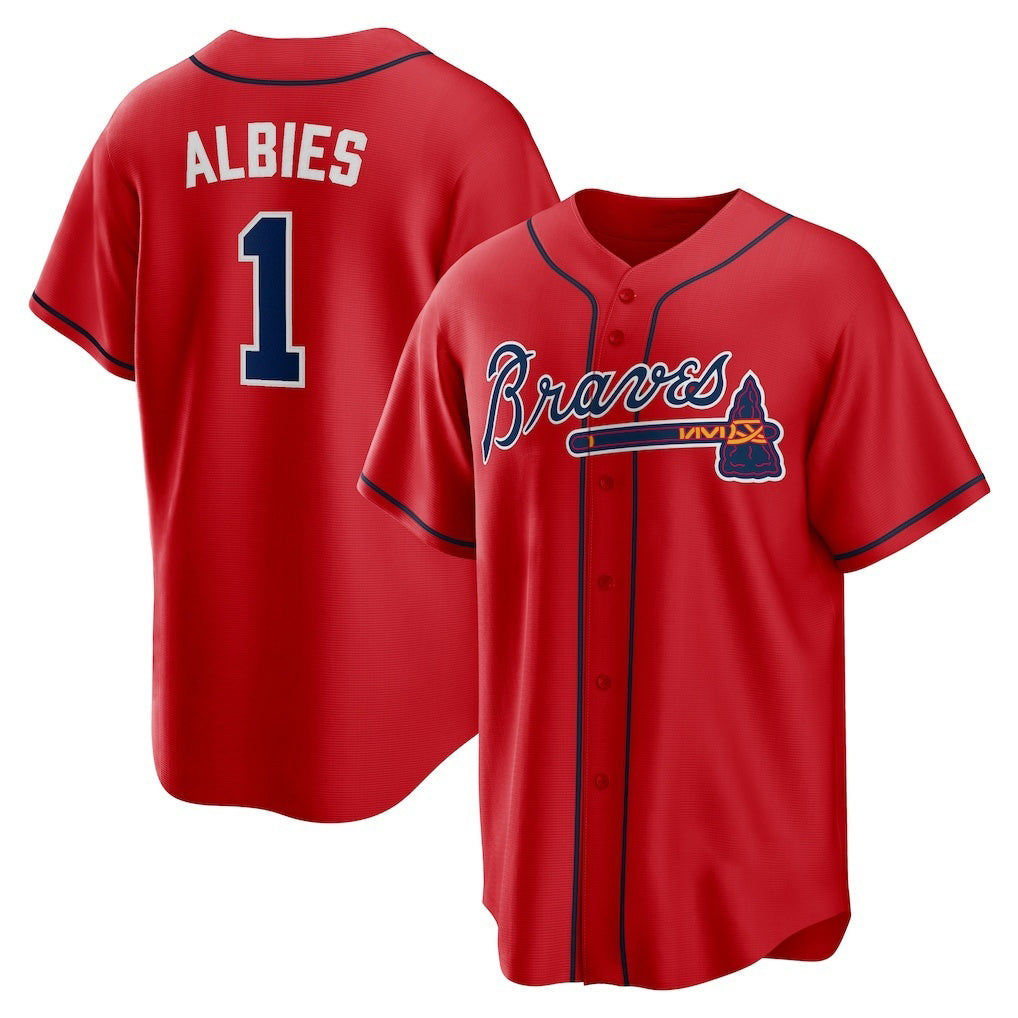 Atlanta Braves #1 Ozzie Albies Red AmberGomez Alternate 2 Replica Jersey