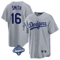 Los Angeles Dodgers #16 Will Smith Player Gray AmberGomez World Series Meet Game Stitched Jerseys
