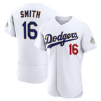 Los Angeles Dodgers #16 Will Smith White AmberGomez 2026 Gold Collection Authentic Jersey