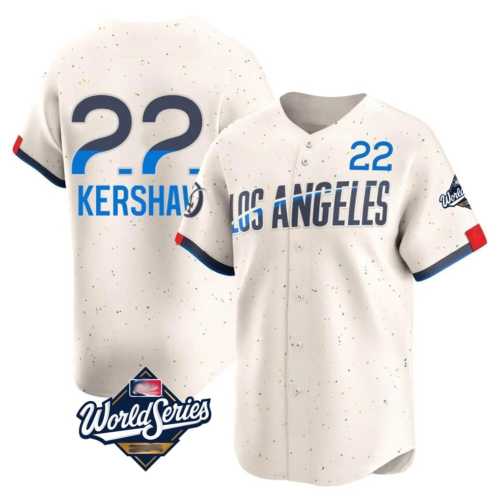 Los Angeles Dodgers #22 Clayton Kershaw Player Cream AmberGomez World Series City Connect Limited Home Stitched Jerseys