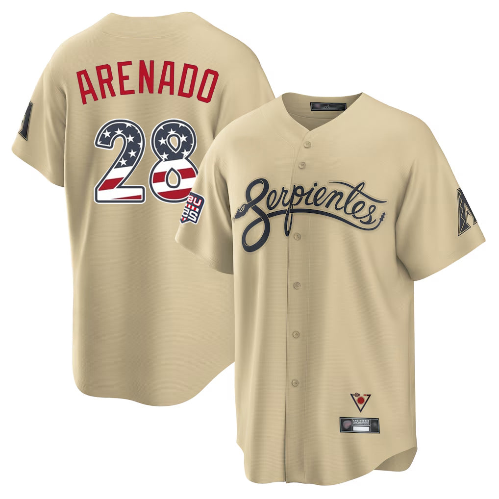 Arizona Diamondbacks #28 Nolan Arenado Player Tan AmberGomez USA 250 Fourth of July Home Game Stitched Jerseys
